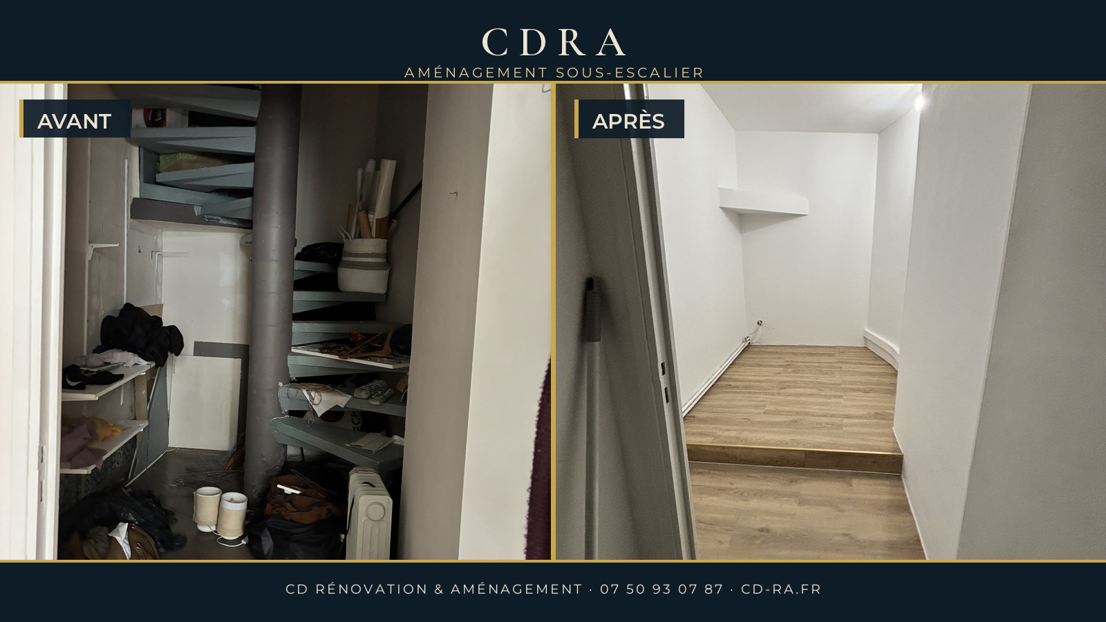 Aménagement d'un espace sous escalier : avant et après