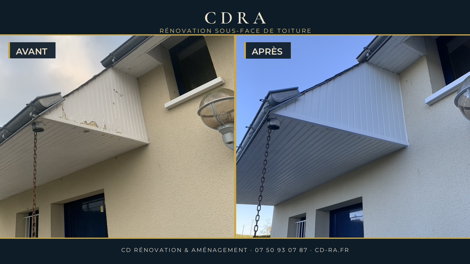 Rénovation de sous-face de toiture : avant et après